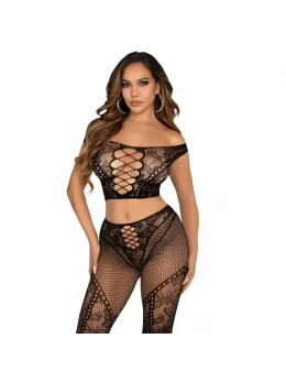 Leg Avenue Off-Shoulder Crop Top & Fishnet Leggings Set Black One Size