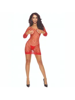 PASSION BS108 Bodystocking Grid Red - Elegant Openwork Lingerie