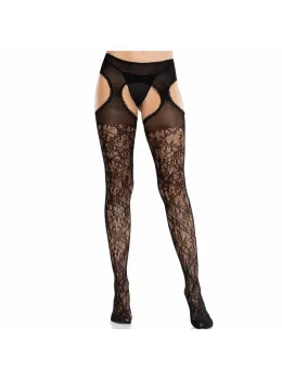 Leg Avenue Floral Lace Garter Stockings Black - Integrated Suspender Design
