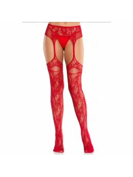 Leg Avenue Lace Fishnet Stockings with Integrated Garters Red, One Size