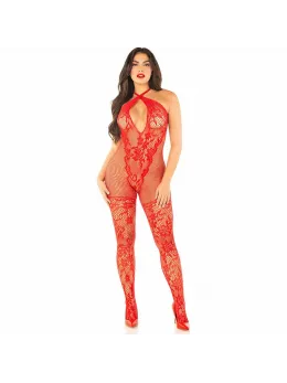 Leg Avenue Red Flower Mesh Bodystocking - One Size, Floral Print