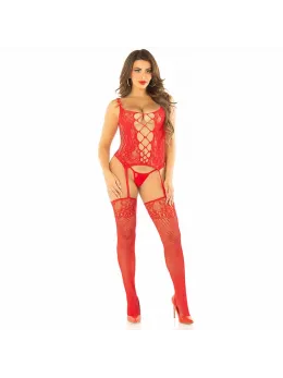 Leg Avenue Red Fishnet Camisole, Stockings & Thong Set One Size