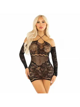Leg Avenue Mesh Mini Dress Black Off-Shoulder Long Sleeve Elegant Fit