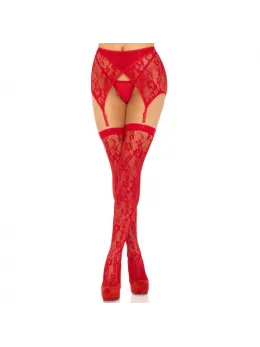 Leg Avenue Lace Thigh-Highs & Garter Belt Red-Black One Size