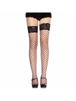 Leg Avenue Model 9011 Fishnet Thigh-High Stockings with Black Lace Top, Black, One Size