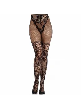 Leg Avenue Dahlia Lace Thigh Stockings with Net Detail Black One Size