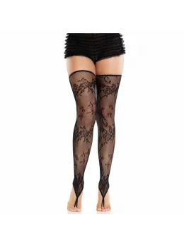 Leg Avenue Floral Lace Footless Tights Black - Elegant Stretch Design