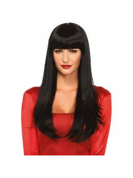 Leg Avenue Long Straight Black Wig with Fringe - Adjustable Fit