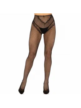 Leg Avenue French Cut Fishnet Stockings Black-Red, Heart Backseam, One Size