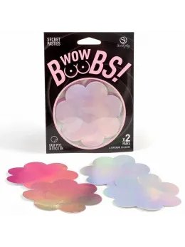 Secret Play WOW BOOBS! Holographic Flower Nipple Covers Set, Silver & Pink, 7.5cm