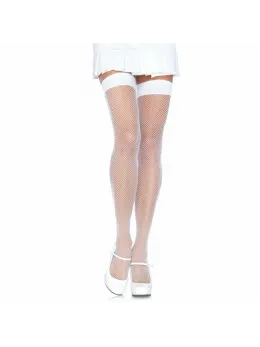 Leg Avenue Fishnet Thigh Highs White - Nylon, One Size, Elegant Design