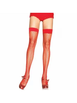 Leg Avenue Fishnet Thigh Highs Red One Size - Durable Lycra Design