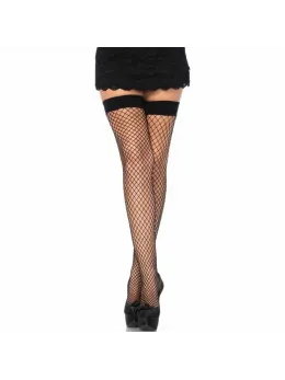 Leg Avenue Fishnet Thigh Highs Black One Size - Durable Lycra Mesh