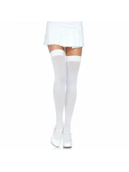 Leg Avenue Nylon Thigh Highs White - Durable Over-the-Knee Stockings