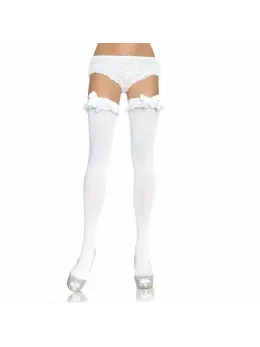 Leg Avenue White Opaque Tights with Ruffle & Bow Accent One Size