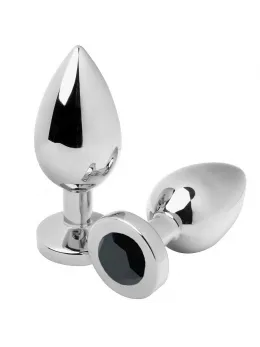 Metal Hard Steel Plug Black Medium 7.6cm with Decorative Crystal