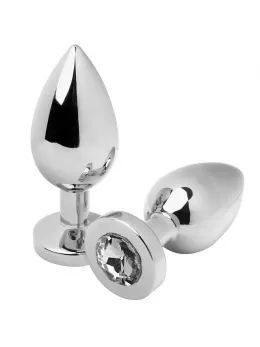 Metal Hard Steel Intimate Plug Small with Transparent Crystal 5.7cm