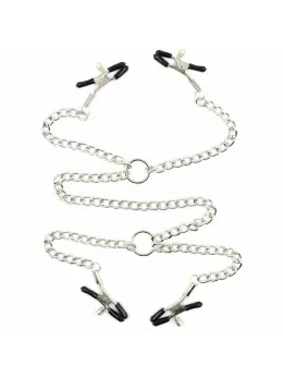 OHMAMA Fetish Adjustable Metal Nipple Clamp Set with Chains, 4-Piece