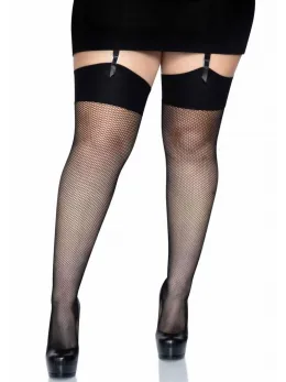 Leg Avenue Plus Elastane Fishnet Stockings Wide-Band Black 714718531335