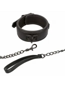 CalExotics Nocturnal Leather Adjustable Collar & Leash Black