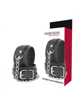 Darkness Adjustable Black Leather Handcuffs - Textured PU, Secure Buckle