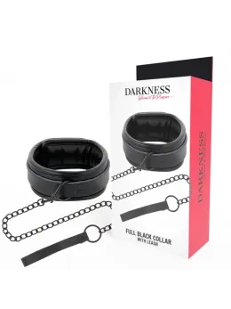Darkness Black Adjustable Collar with Chain Leash, Padded PVC, Unisex