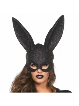 Leg Avenue Glitter Masquerade Rabbit Mask - Shimmering Black Costume Accessory
