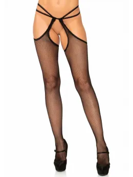 Leg Avenue Ariella Fishnet Suspender Hose Scalloped Design Black
