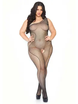 Асиметричен бодистокинг с мрежа, черен, XL/2XL