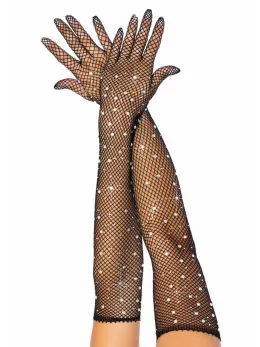 Leg Avenue Rhinestone Fishnet Opera Gloves - Long, Stretch, Black