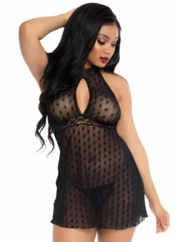 Dreamgirl Lace Trimmed Halter Babydoll Daisy Mesh Keyhole Black M/L
