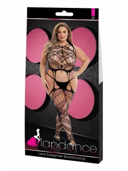 LAPDANCE Lace Suspender Bodystocking Black QS - Elegant Lace Design