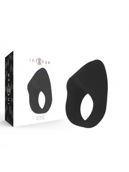 INTENSE OTO Black Silicone Rechargeable Stimulation Ring, 20 Modes, Waterproof