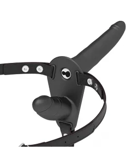 Fetish Submissive Adjustable Harness Double Motor Black Silicone System 15/8cm
