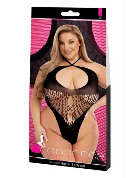 Lapdance Fishnet Halter Bodysuit Black, Model QS - Classic Mesh Design