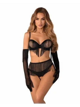 Obsessive Rossay 4-Piece Lingerie Set Black - Open Design & Tassels