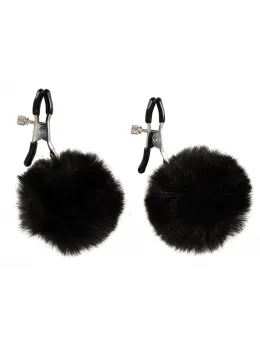 Magic Shiver Adjustable Nipple Clamps with Black Pom Pom Accents