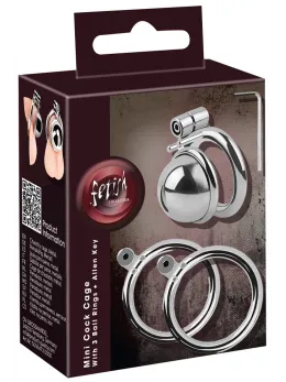 Fetish Collection Mini Cock Cage Metal Chastity Device Set, Silver, 4.3 cm