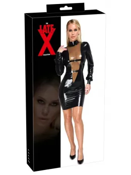 LateX Elegant Black Knee-Length Latex Dress XL with Smoky Insert