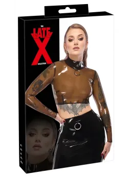 LateX Crop Top L - Smoky Transparent, Long Sleeve, Stand-up Collar