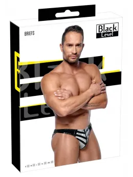 Black Level Vinyl Briefs XL - Glossy Black with Silver Stripe & Zip