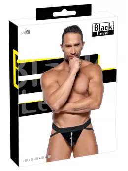Black Level Vinyl Jockstrap 2XL with Silver Zip, Wide Waistband