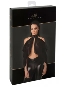 Noir Handmade Bolero Tulle XL - Sheer Black Cape with Halterneck Detail