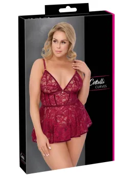 Cottelli CURVES Babydoll Set Red XL - Lace & Velvet, Adjustable Fit