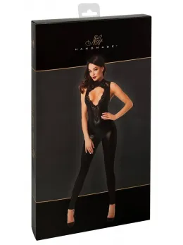 NOIR Handmade Orgia Jumpsuit L Black Powerwetlook & Lace Detail