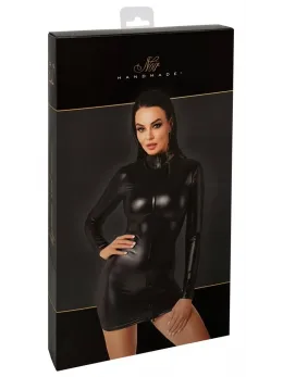 Noir Orgia Chimera Powerwetlook Mini Dress S, Long Sleeves, Black