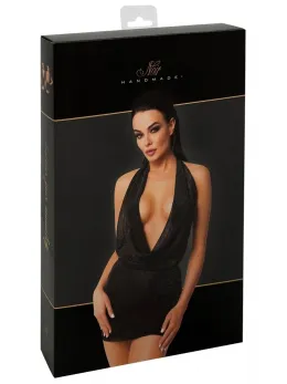 Noir Handmade Orgia Luminara Halterneck Shimmer Mini Dress Black S