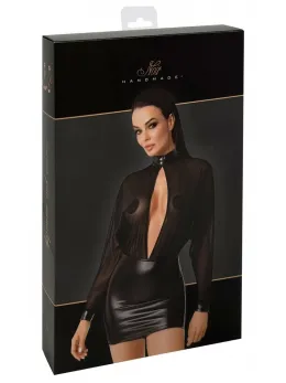 Noir Handmade Orgia Dress XL - Tulle & Powerwetlook, Black, Batwing Sleeves