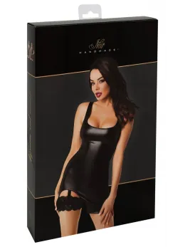 Noir Handmade Orgia Powerwetlook Mini Dress with Lace Suspender M
