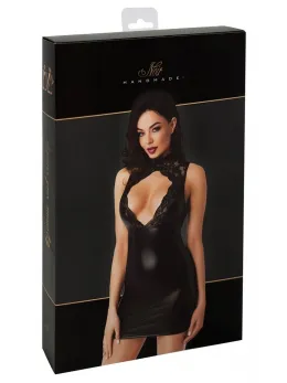 Noir Handmade Orgia Powerwetlook Mini Dress with Lace, Size L